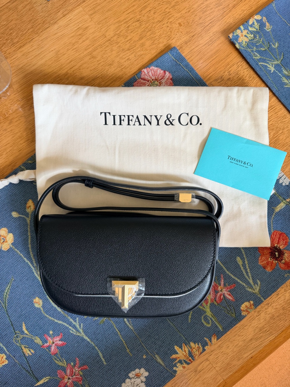 Tiffany & Co. Black Pebbled Leather Crossbody with Gold-Tone Hardware